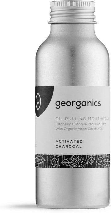 Georganics Whitening Oil Pulling Mouthwash - Activated Charcoal - Plaque-Reducing Coconut Oil Blend - 100% Natural Ingredients - Sls, Glycerine & Fluoride Free - Organic, Vegan, Cruelty-Free - 100Ml