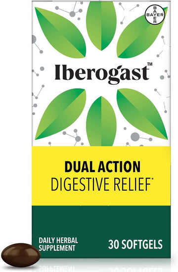 Iberogast Dual Action Digestive Relief, Daily Herbal Supplement, Supports Gut Health* Helps: Relieve Occasional Upset Stomach(Bloating Relief, Nausea, Heartburn, Gas)+Restore Digestive Function* 30Ct