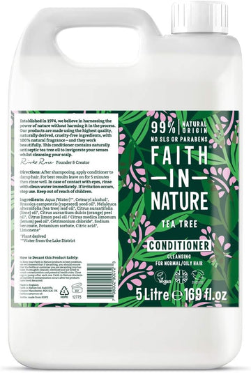 Faith In Nature Natural Tea Tree Conditioner, Cleansing, Vegan & Cruelty Free, No Sls Or Parabens, For Normal To Oily Hair, 5L Refill Pack