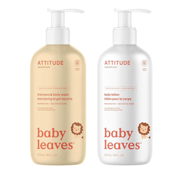 Bundle Of Attitude 2-In-1 Shampoo And Body Wash For Baby And Body Lotion For Baby, Ewg Verified, Dermatologically Tested, Plant- And Mineral-Based Ingredients,Vegan, Pear Nectar, 16 Fl Oz