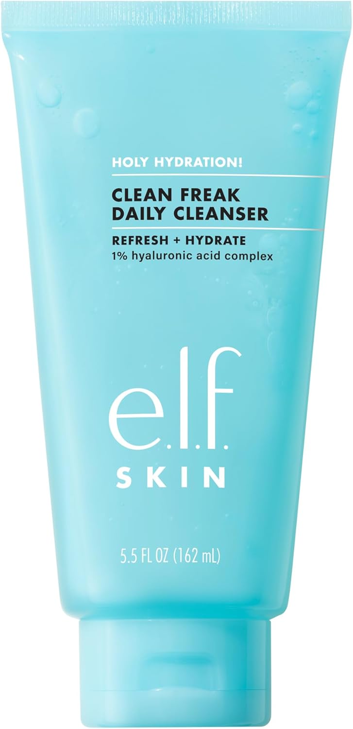 E.L.F. Skin Holy Hydration! Clean Freak Daily Cleanser, Gentle Hydrating Gel Face Cleanser, Made With Hyaluronic Acid, Vegan & Cruelty-Free, 163Ml