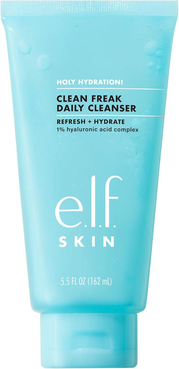 E.L.F. Skin Holy Hydration! Clean Freak Daily Cleanser, Gentle Hydrating Gel Face Cleanser, Made With Hyaluronic Acid, Vegan & Cruelty-Free, 30Ml
