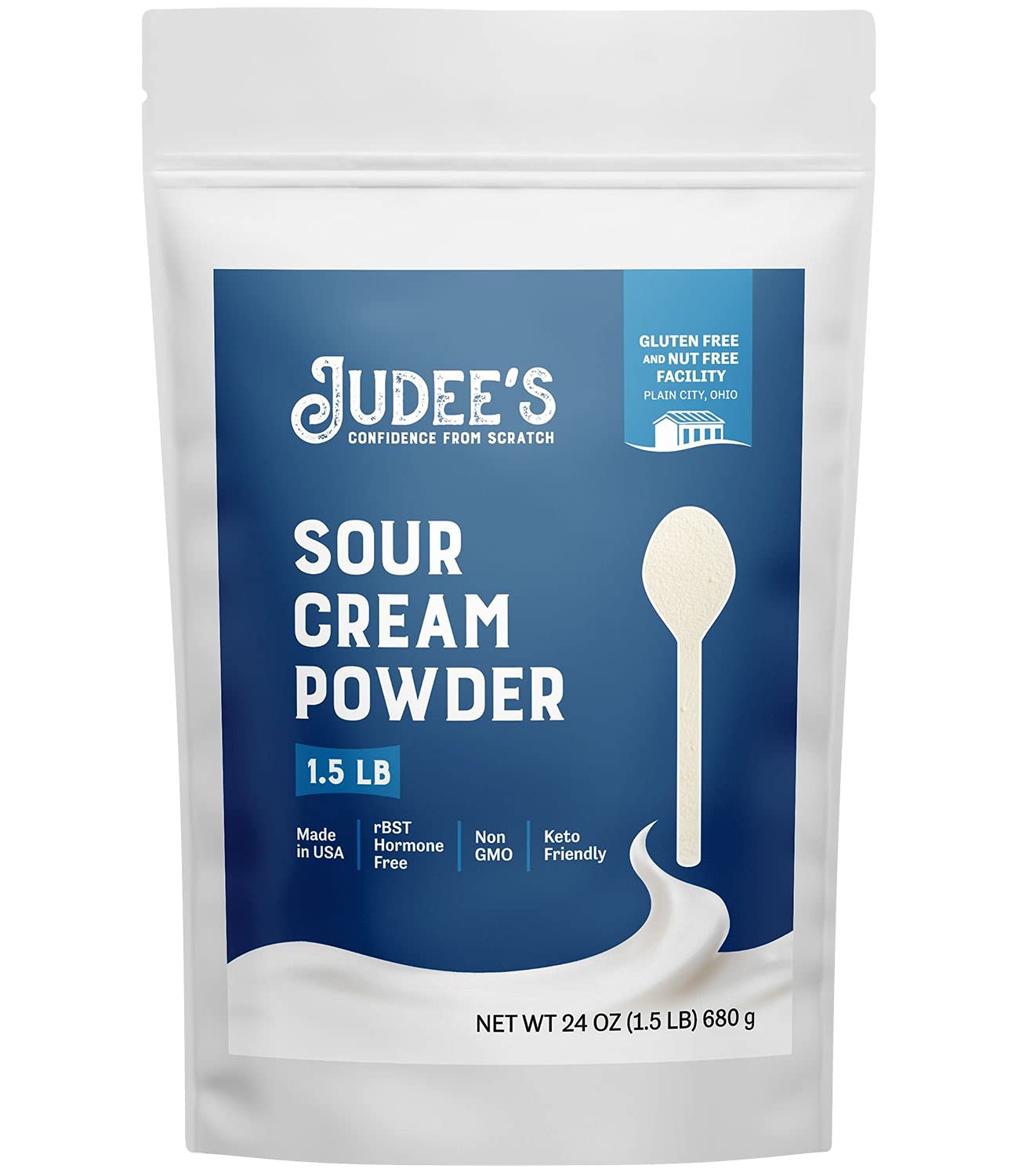 Judee's Sour Cream Powder 0.68KG (1.5 LB) - Made from Real Sour Cream, Non GMO, rBST Hormone Free, Made in USA, Keto Friendly,- Dedicated Gluten & Nut Free Facility