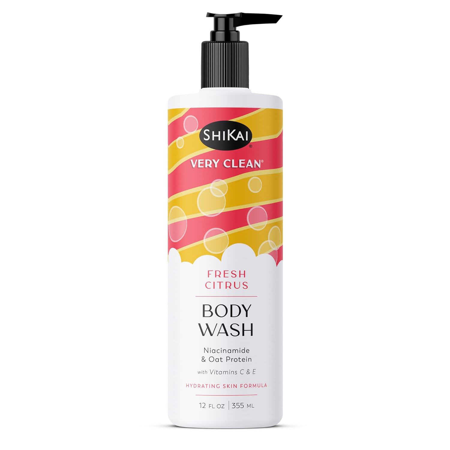 ShiKai Very Clean Body Wash (Fresh Citrus, 12 oz) | Hydrating Gel Cleanser for Dry Skin | With Niacinamide, Oat Protein, Vitamins C & E