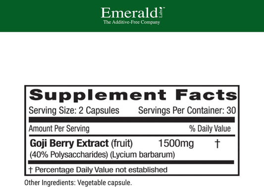 Emerald Labs Goji Berry - Dietary Supplement With Polysaccharides Lycium Barbarum For Liver Cleanse, Energy Booster, And Immune Function - 60 Vegetable Capsules
