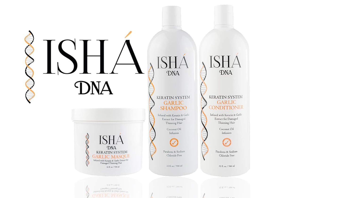 ISHA DNA Conditioner - Infused with Keratin and Garlic Extract For Damaged Thinning Hair - Stops Hair Loss and Promotes Growth - Deep Conditioning - Sulfate and Paraben Free-946ml : Beauty & Personal Care