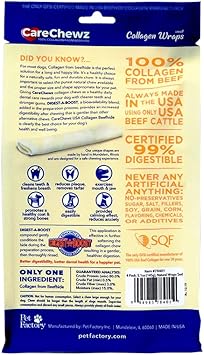 Pet Factory Carechewz Collagen 6-7" Small Wraps Dog Chew Treats - Natural Flavor, 4 Count/1 Pack
