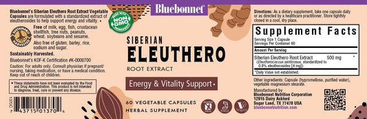 Bluebonnet Siberian Eleuthero Root Extract Supplement, 60 Count