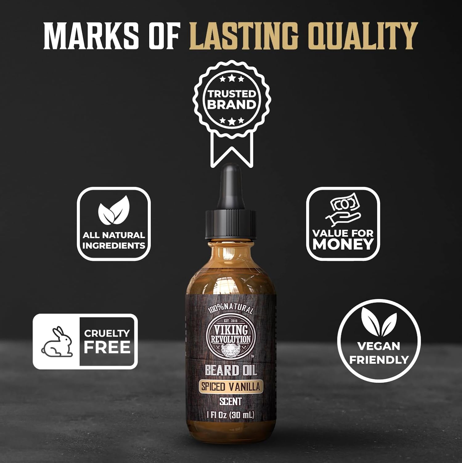 Viking Revolution Spiced Vanilla Beard Oil for Men - Natural Mens Beard Oil with Argan and Jojoba Oil - Beard Softener, Strengthens and Moisturizes : Beauty & Personal Care