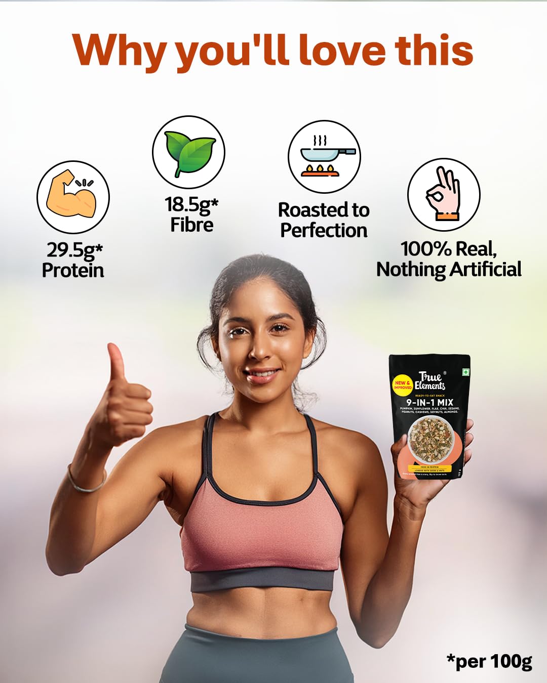 True Elements 9 In 1 Snack Mix 8.82 Oz - Mix Of Pumpkin, Watermelon, Flax, Chia, Sunflower, Peanuts, Soynuts, Almonds & Cashew Nuts : Grocery & Gourmet Food