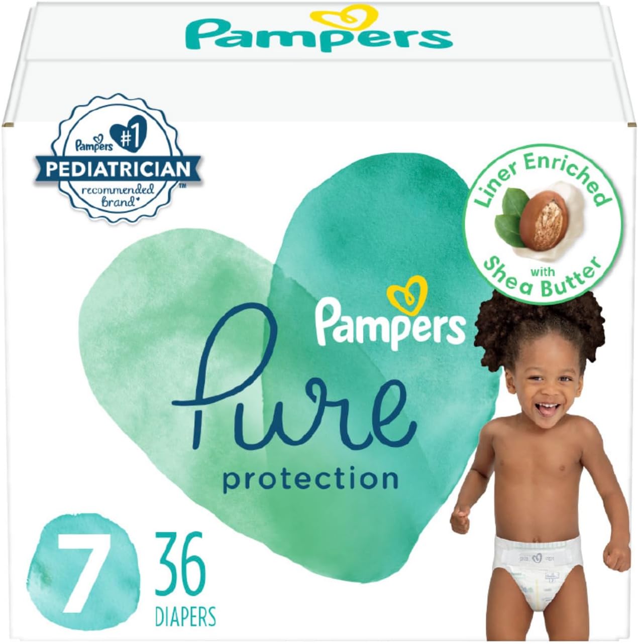 Pampers Pure Protection Diapers - Size 7, 36 Count, Hypoallergenic Premium Disposable Baby Diapers