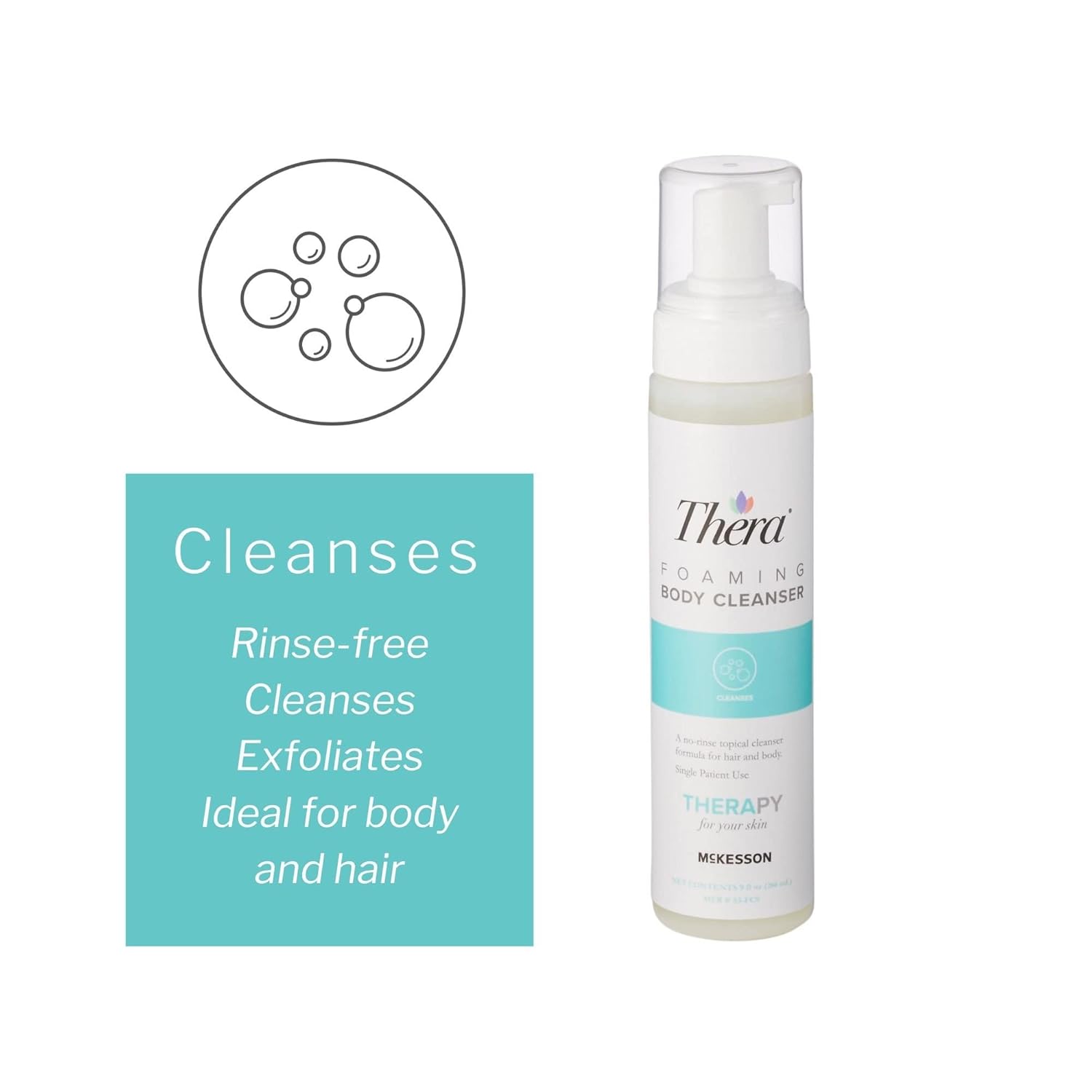 Thera Foaming Body And Hair Cleanser, Rinse-Free Exfoliating Foam, 9 Oz, 12 Count : Beauty & Personal Care