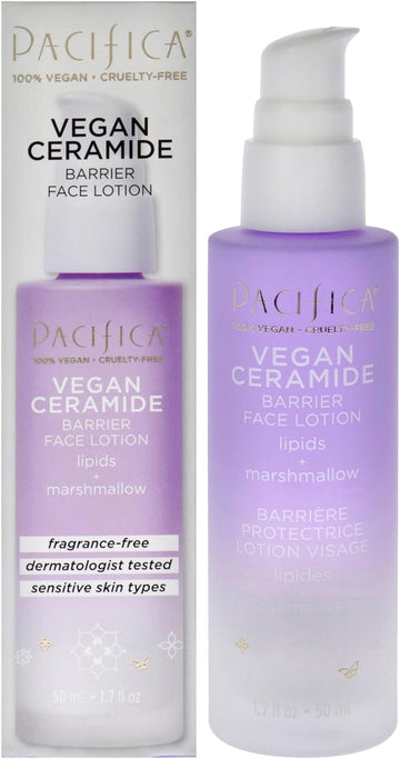 Pacifica Beauty, Vegan Ceramide Barrier Repair Face Lotion, Hydrating, Lightweight Moisturizer, For Dry Skin, Dermatologist Tested, Safe for Sensitive Skin, Fragrance Free, 100% Vegan + Cruelty Free