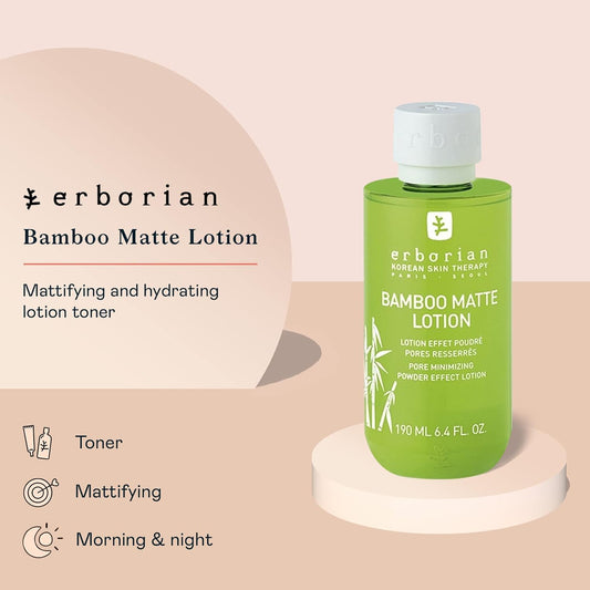 Erborian - Bamboo Pore Minimizing Lotion - Mattifying And Hydrating Bamboo Waterlock Complex - Reduce Excess Sebum - Korean Skincare Cleansing Toner For Normal To Oily Prone Skin - 6.4 Oz