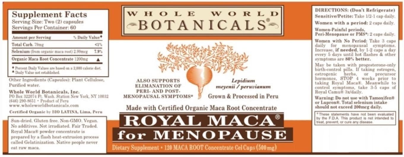 Whole World - Royal Maca 120 Gel Caps - Menopause Support : Health & Household