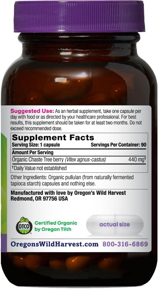Oregon'S Wild Harvest Non-Gmo Chaste Tree Capsules,Organic Herbal Supplements, 90 Count