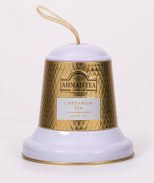 Ahmad Tea Gold And White Ornament Bell, Holiday Gifting, Contains Festive Spice Cardamom Loose Leaf Tea : Grocery & Gourmet Food