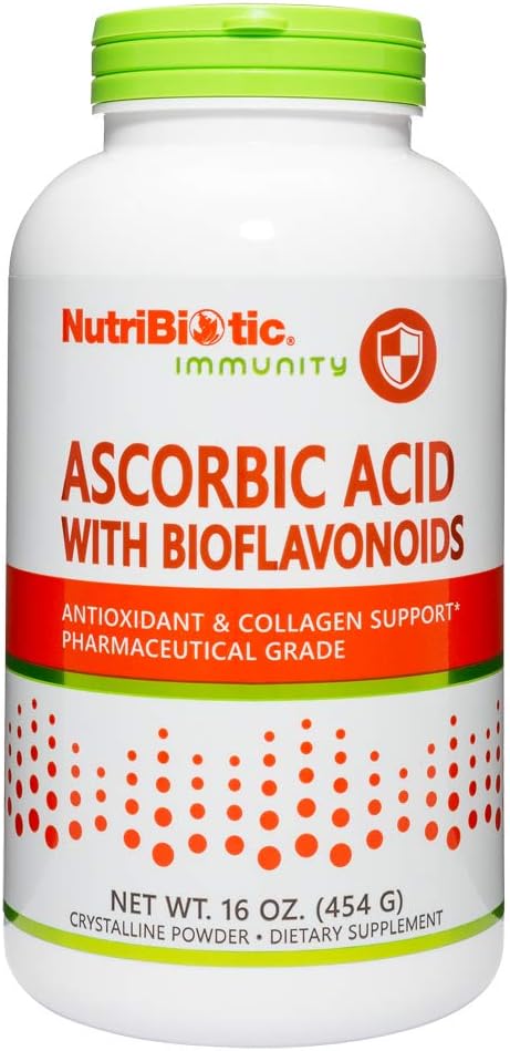 Nutribiotic - Ascorbic Acid With Bioavonoids Powder, 1 | Highly Soluble Antioxidant & Collagen Support Supplement | 2000 Mg Vitamin C With Lemon Bioavonoid Complex | Vegan, Gluten & Gmo-Free