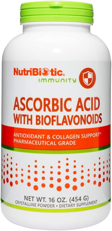 NutriBiotic - Ascorbic Acid With Bioavonoids Powder, 1 | Highly Soluble Antioxidant & Collagen Support Supplement | 2000 Mg Vitamin C with Lemon Bioavonoid Complex | Vegan, Gluten & GMO-Free