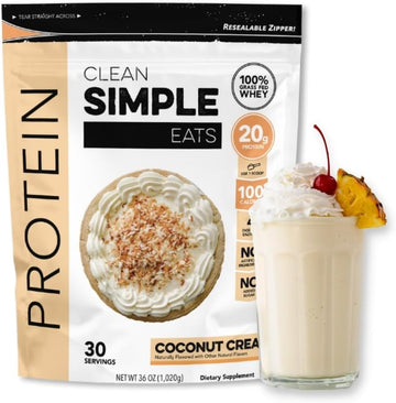 Clean Simple Eats Coconut Cream Whey Protein Powder, Natural Sweetened And Cold-Processed Whey Protein Powder, 20 Grams Of Protein (30 Servings)