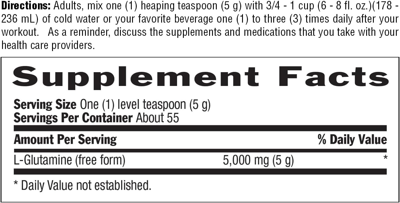 Country Life Glutamine Pure Powder - 5000Mg L-Glutamine - Muscle Tissue, Gut Health, Immune Support - Gluten-Free Certified - Ideal Pre/Post Workout Amino Acid Supplement, 55 Servings, 9.7Oz : Health & Household