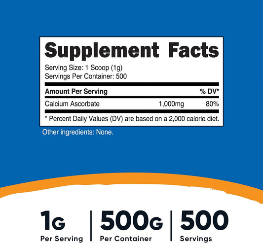 Nutricost Calcium Ascorbate Powder (Vitamin C And Calcium Complex), 500 Grams - Non-Gmo And Gluten Free