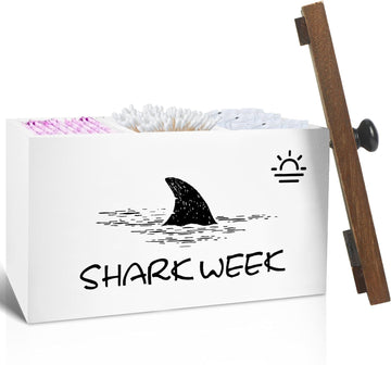 Tampon Holder Shark Week Tampon Storage with Wooden Lid Tampon Holder for Bathroom Storage Women Pad and Tampon Organizer for Bathroom Tampon Case and Pad Organizer for Bathroom Accessories(White)