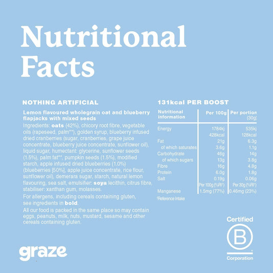 Graze Lemon Blueberry Superfood Oat Boost Bars - Vegetarian Snacks, Whole Oat - Packaging May Vary - (28 Snacks - 7 Packs Of 4 X 30G)