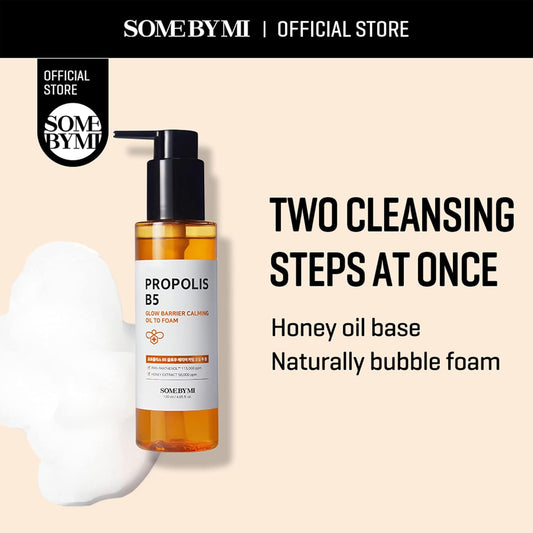 Some By Mi Propolis B5 Glow Barrier Calming Oil To Foam - 4.05Oz, 120Ml - Daily Face Korean Cleansing Oil And Foam Made From Panthenol - All In One Face Wash For Sensitive Skin - Korean Skin Care