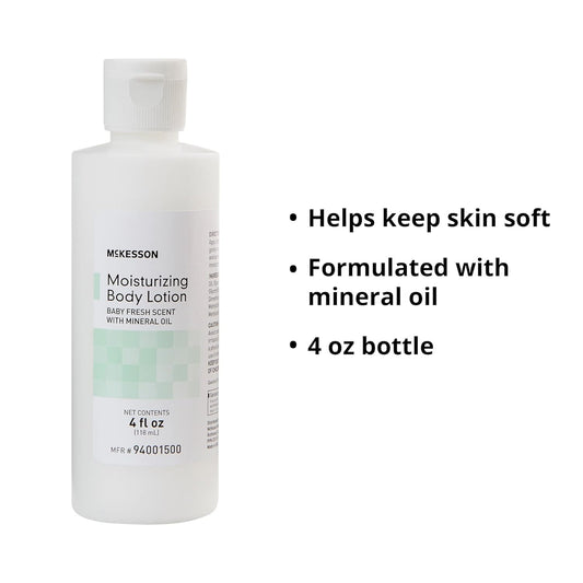 McKesson Moisturizing Body Lotion with Mineral Oil, Baby Fresh Scent, 4 fl oz, 12 Count