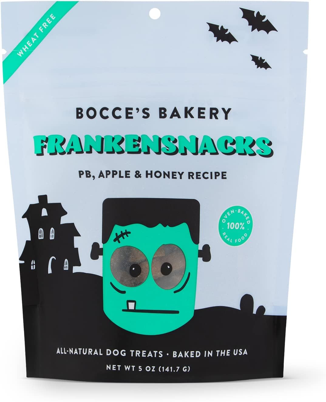 Bocce'S Bakery All-Natural, Seasonal, Frankensnacks Dog Treats, Wheat-Free, Limited-Ingredient Crunchy Biscuits Inspired By Halloween, 5 Oz, Blue