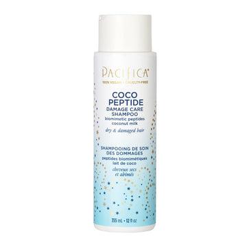 Pacifica Beauty, Coco Peptide Damage Care Shampoo, Dry & Damaged Hair, Repair Damage from Bleach, Color, Chemical Services, Chlorine, & Heat, Coconut, Vitamin B5, Peptide, Treat Split Ends & Breakage