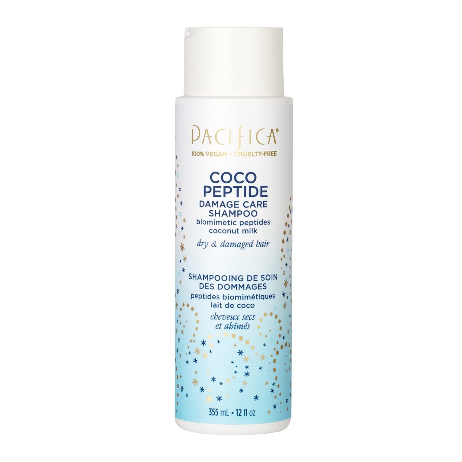 Pacifica Beauty Coco Peptide Damage Care Shampoo, Haircare, Vitamin B5, Treat Split Ends, Hair Breakage, Repair Damage From Bleach, Color Treated Hair, For Dry, Damaged Hair, Vegan, 12 Fl Oz (1 Count)