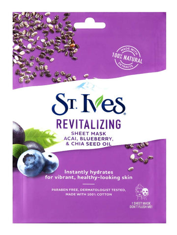 St. Ives Revital Acai Skin Care Sheet Mask, Count Of 6 : Beauty & Personal Care