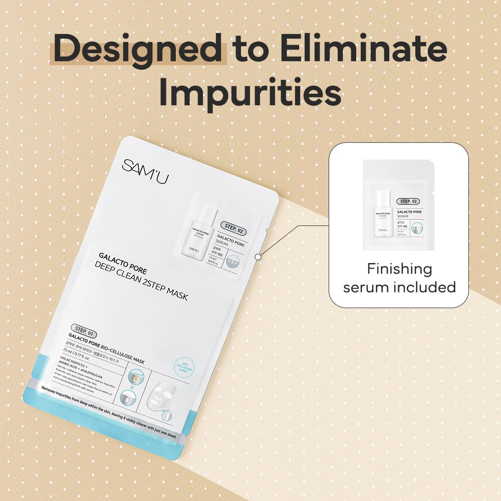 Sam'U Galacto Pore Two Step Mask Pore Cleansing & Hydrating Korean Face Mask, Aha/Bha/Pha + Lha Exfoliating Formula With Amino Acids & Centella Asiatica For Korean Glass Skin (4 Sheets) : Beauty & Personal Care