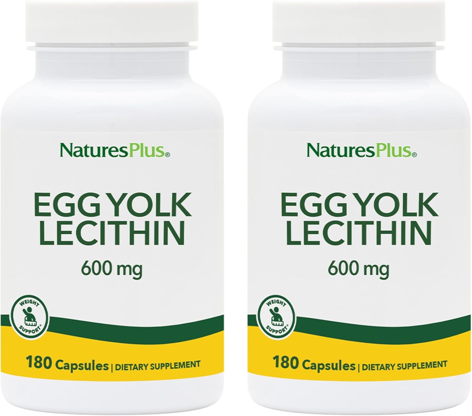 Natures Plus Egg Yolk Lecithin - 600 Mg, 90 Vegetarian Capsules - Pack Of 2 - Supports Body'S Natural Defenses & Optimal Liver Function - Soy Free, Gluten Free - 90 Servings