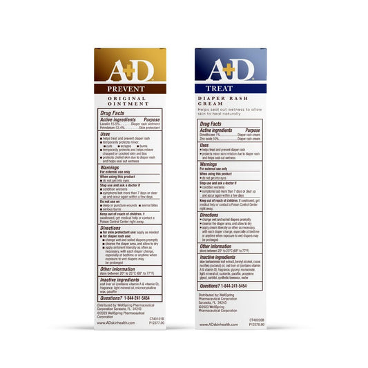 A+D Original Diaper Rash Ointment + Zinc Oxide Diaper Rash Cream 4Oz Variety Pack - Prevents & Treats - Moisturizing Skin Protectant With Vitamins A & D