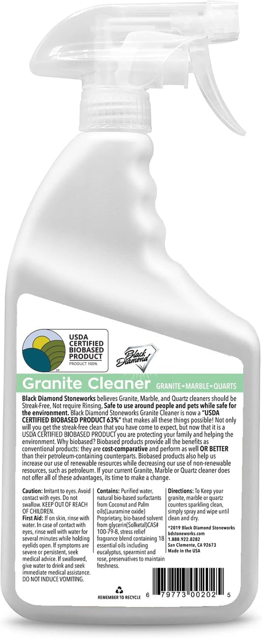 Black Diamond Stoneworks Granite Counter Cleaner: USDA Certified BIOBASED- Safe for Granite and other stone countertops. Safe for food contact formula to keep your countertops looking fresh and clean!