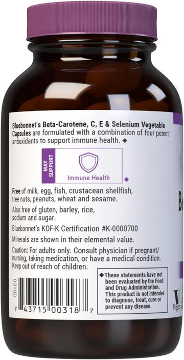 Bluebonnet Beta Carotene C And E Plus Selenium Vegetarian Capsules, 60 Count
