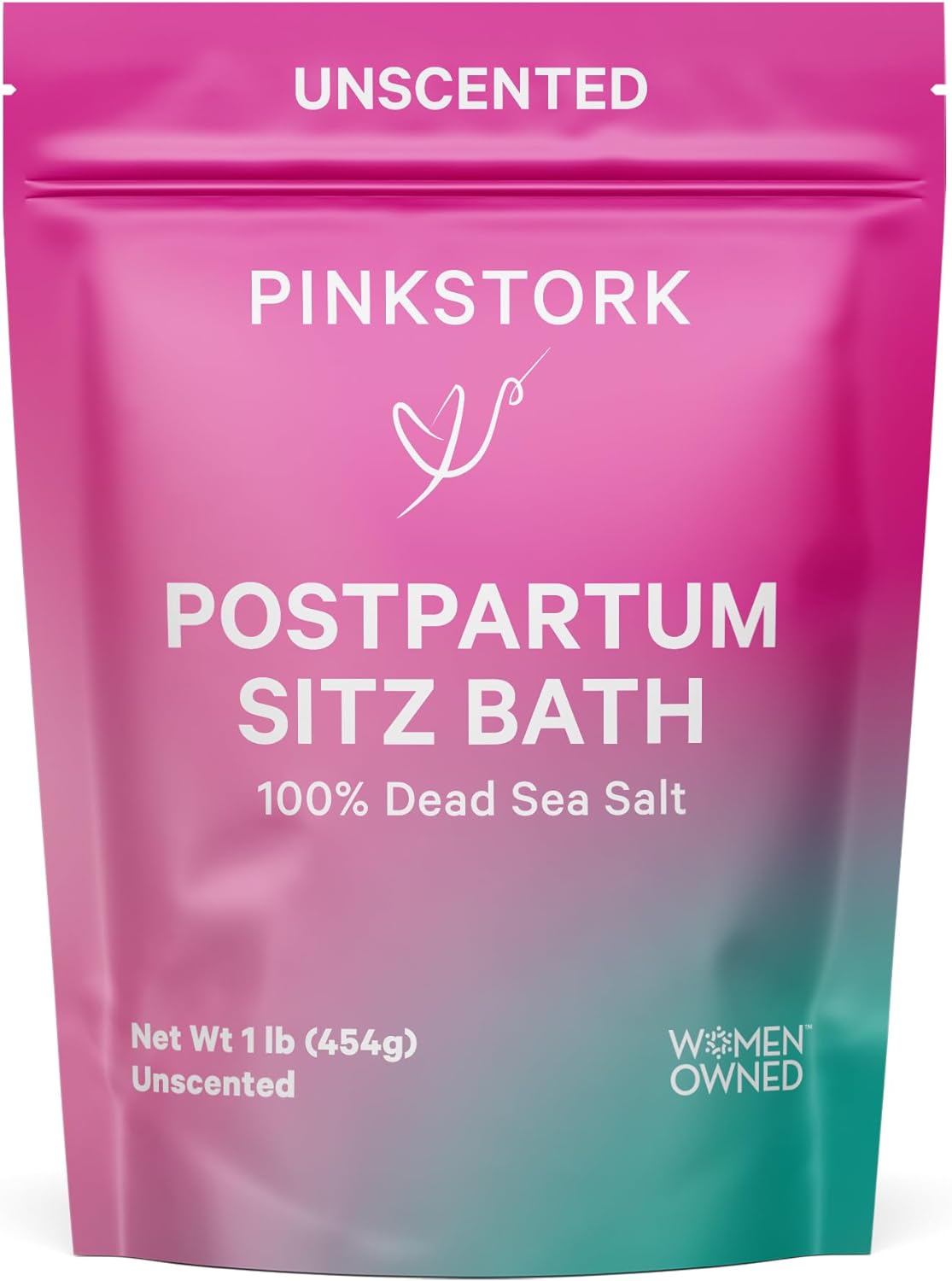Pink Stork Postpartum Sitz Bath Soak: Dead Sea Salt for Perineal Care & Cleansing, Postpartum Recovery, Labor and Delivery Essentials, Women-Owned, Unscented, 16 oz