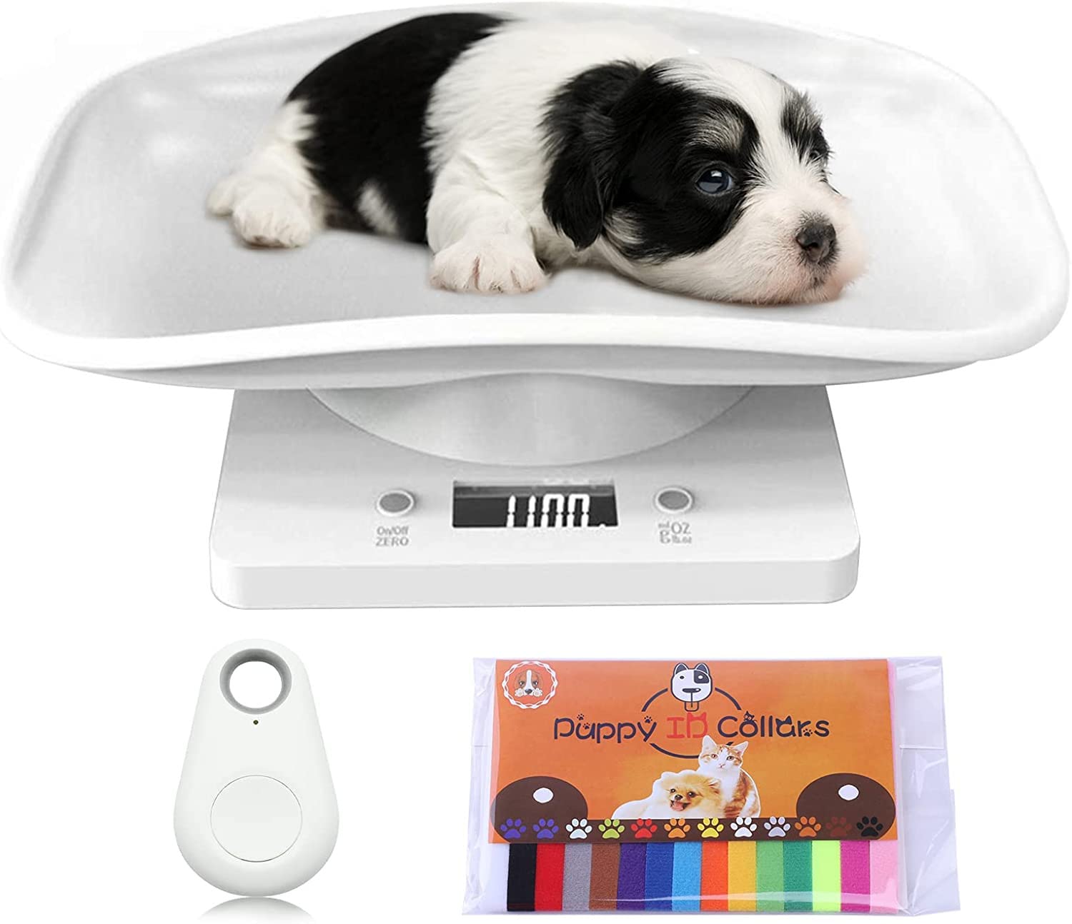 Digital Pet Scale w/Tray Tape,Puppy Scale w/Pet Finder ? 15 Adjustable Collars Small Animal Scale,Multi-Function Electronic Scales Accurately Weigh Your Kitten Rabbit(Max 33 lbs)