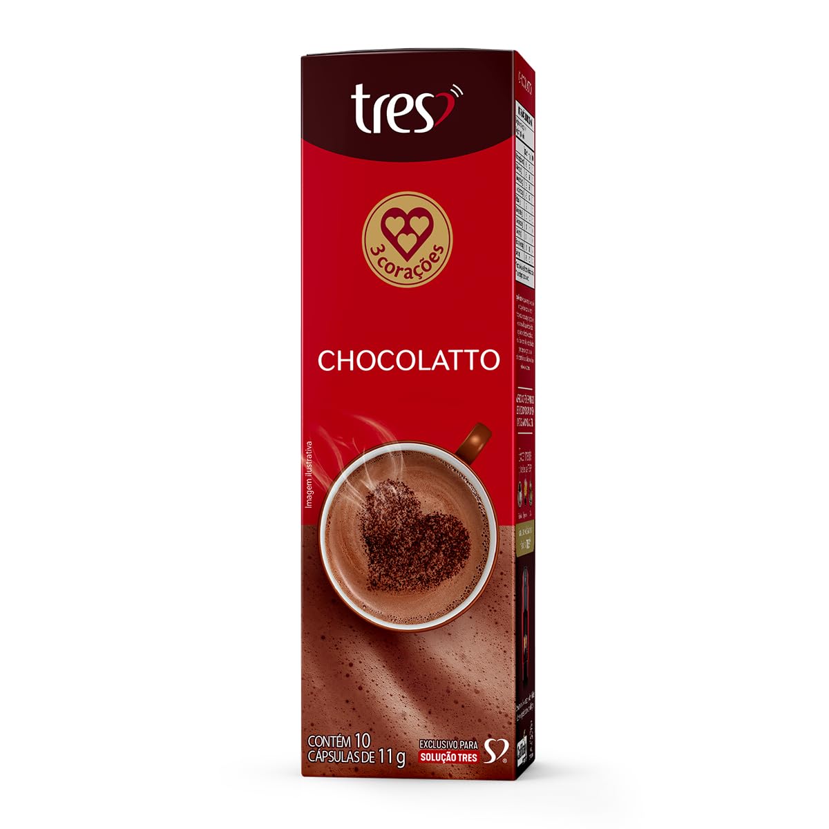 3 Corações Cápsula Chocolatto Tres - 10 Unidades