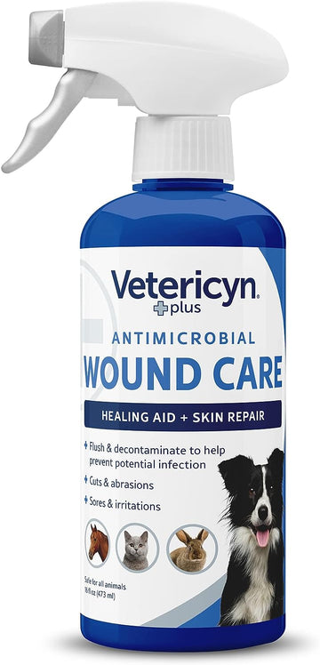 Vetericyn Plus Dog Wound Care Spray | Healing Aid and Skin Repair, Clean Wounds, Relieve Dog Skin Allergies, Safe for All Animals. 16 ounces