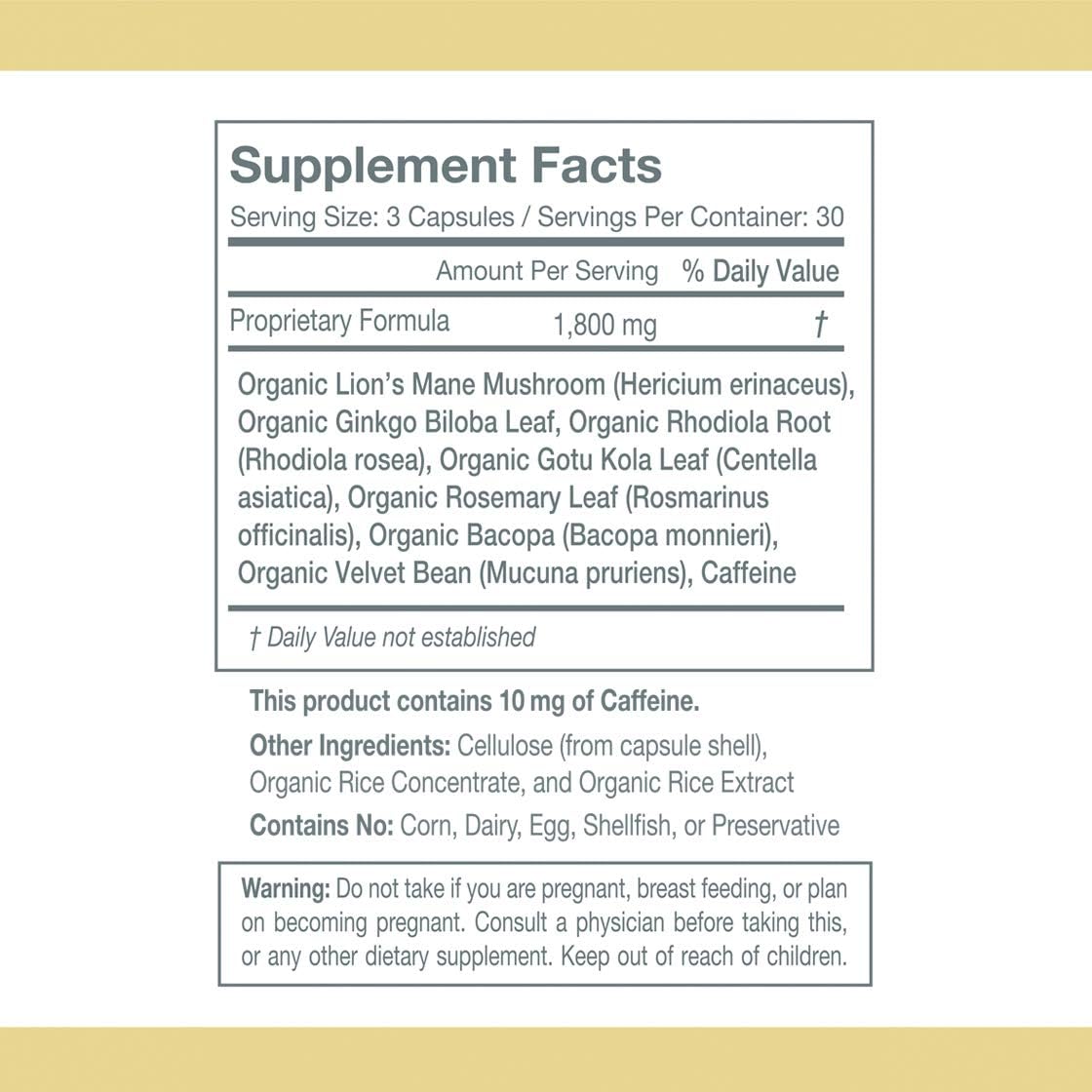 Balanced Vibe Brain Health, Nootropics + Adaptogens for Focus, Clarity, Cognition; Organic Master Blend of 7 Herbs + Mushrooms w/Lion’s Mane, Gingko, Bacopa, Gotu Kola; 90 Smoothie-Friendly caps : Health & Household