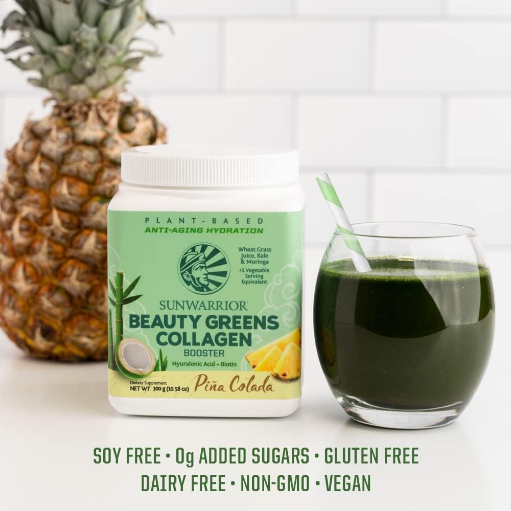 Sunwarrior Vegan Beauty Greens Drink Plant-Based | Hyaluronic Acid Minerals Biotin Probiotics Non-GMO Soy Free Sugar Free Dairy Free Gluten Free | Pina Colada 25 Servings : Health & Household