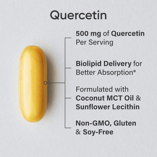 Sports Research Quercetin With Coconut Mct Oil & Sunflower Lecithin For Better Absorption - Supports Antioxidant Activity & Immune Health – Gluten Free & Non-Gmo Verified - 30 Liquid Softgels