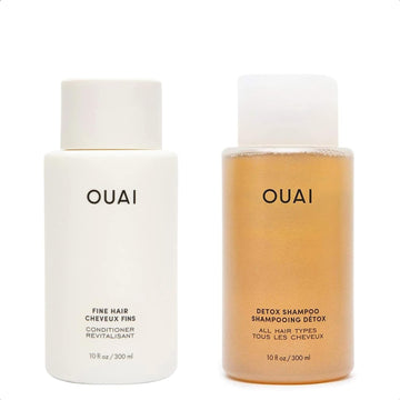 OUAI Fine Hair Clarifying Bundle - Includes Fine Hair Conditioner & Detox Shampoo - Volumizing Hair Care Set for Added Softness, Bounce & Removing Product Build Up (2 Count, 10 Oz/10 Oz)