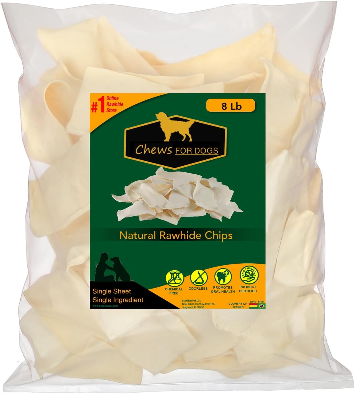 Chews for Dogs Premium Rawhide Chips – Natural Long Lasting Treats (8 Pounds)