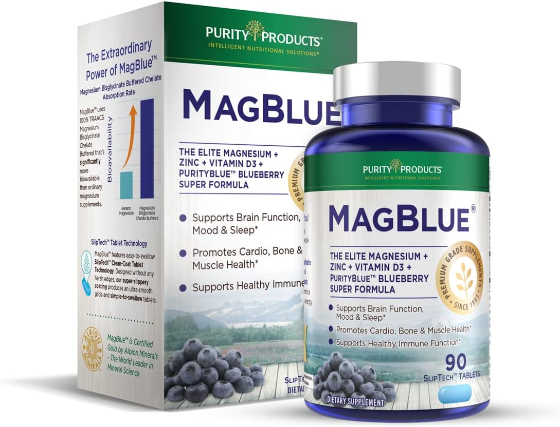 MagBlue by Purity Products - Magnesium Bisglycinate Buffered & More - 90 Tablets