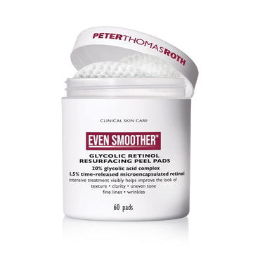 Peter Thomas Roth | Even Smoother Glycolic Retinol Resurfacing Peel Pads | Glycolic Acid Facial Peel With Retinol For Uneven Texture And Tone, 60 Ct